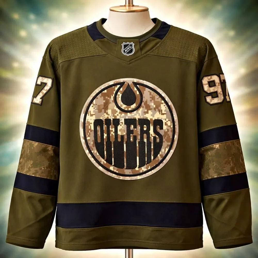 Edmonton Oilers Adidas Military Appreciation Custom Jersey L XL #97 Mcdavid
